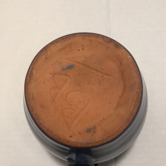 Pottery wheel thrown ceramic mug in a blue glaze color with imperfections - Picture 3 of 8